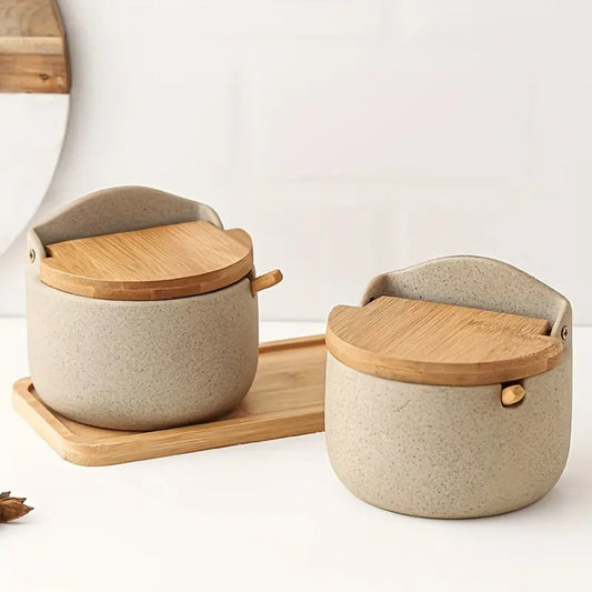 ZenSpice Ceramic & Bamboo Jar Set – Calm Storage for Modern Kitchens