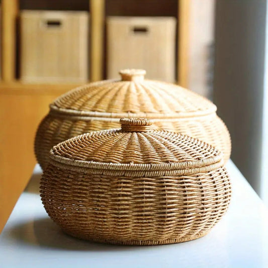 MoriDome Handwoven Rattan Lidded Basket