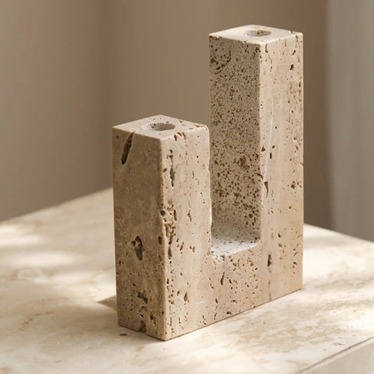 Tōrō Travertine Candle Holder – Dual Sculpted Form