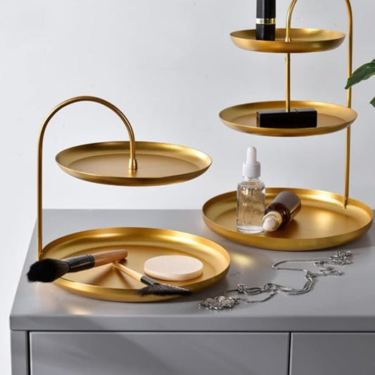 Brushed Gold Storage Stand – Minimalist Metal Organiser for Living Spaces