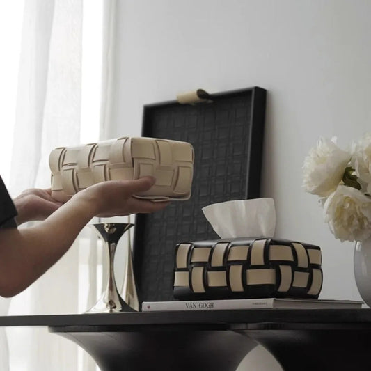 WeaveLux Vegan Leather Tissue Holder – Calm Elegance with a Touch of Texture