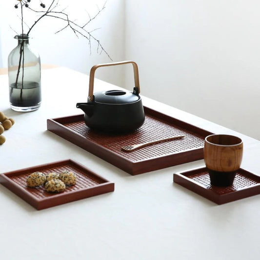 Yuzen Handcrafted Rattan & Wood Tea Tray