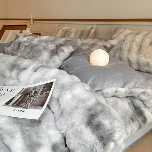 MiraFur Velvet Winter Duvet Cover – 4-Piece Ultra-Soft Faux Rabbit Set