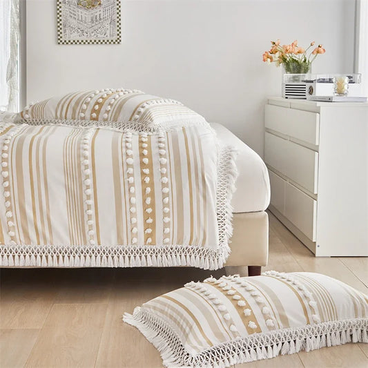 Satori Stripe Duvet Set – Soft Lines with Tassel Detail
