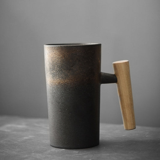 Shizuku Ceramic Mug – Japanese-Inspired Stoneware with Wooden Handle