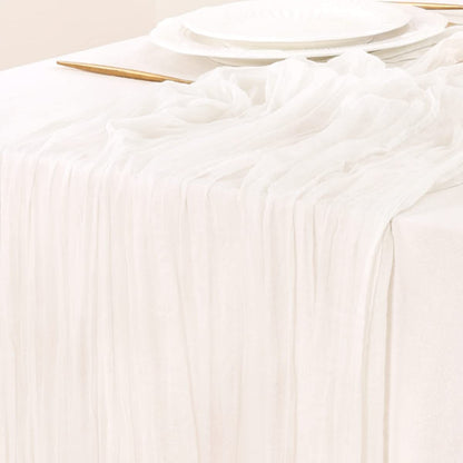 BohemeFold Table Runner – Soft Chambray Voile with Twisted Boho Fringe