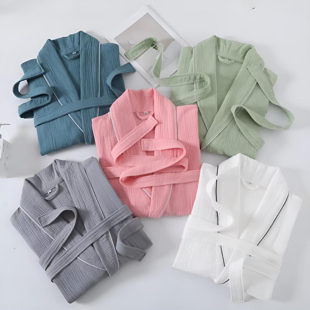 SoraLinen Summer Cotton Bathrobe – Light Japanese-Inspired Robe for Calm Living