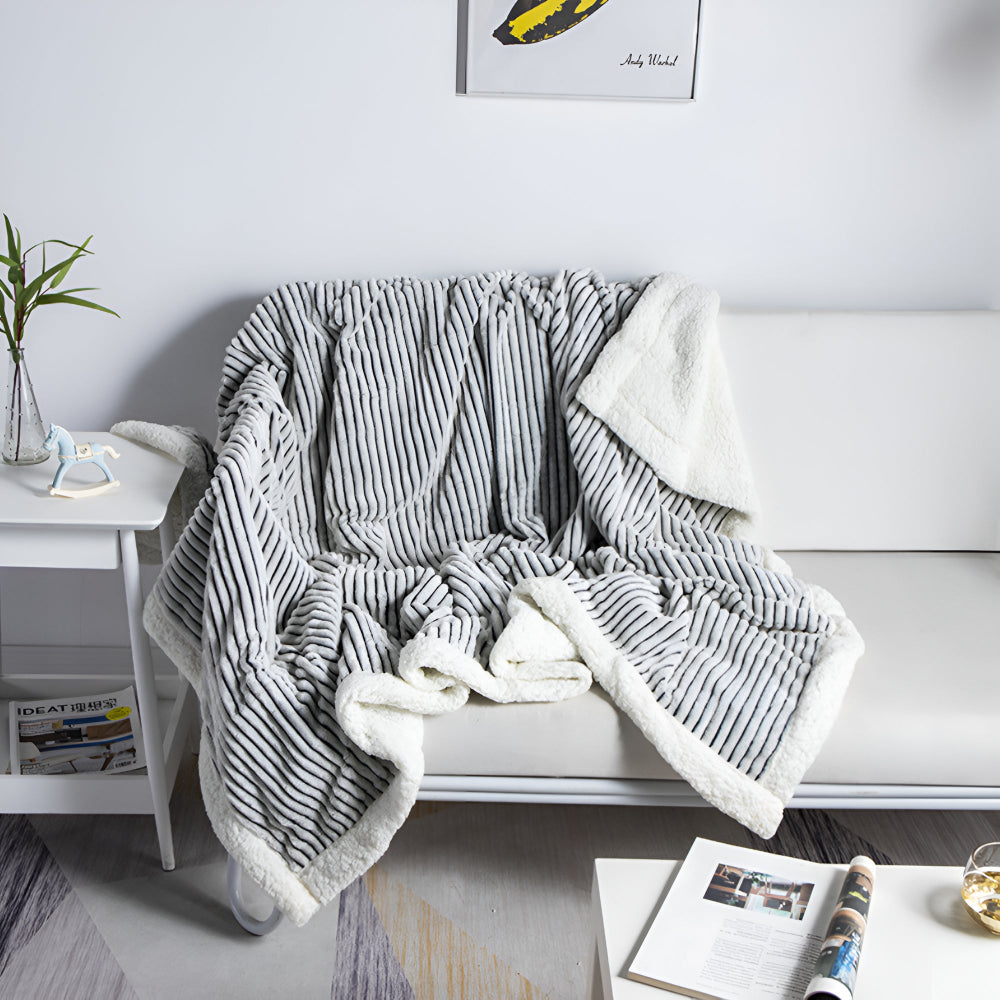 Yuki Stripe Sherpa Blanket – Soft Stripes for Serene Comfort