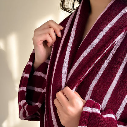LineaLoom Cotton Robe – Effortless Calm in Soft, Striped Layers