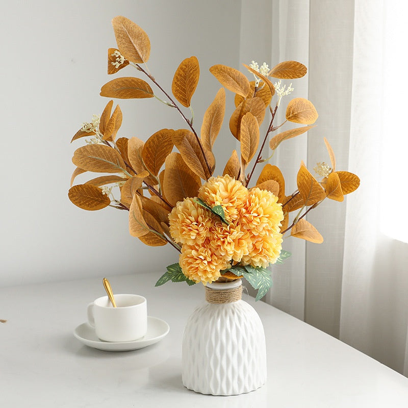 FloraStill Bouquet – Faux Eucalyptus & Chrysanthemum Stems in Soft, Neutral Tones