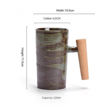 Shizuku Ceramic Mug – Japanese-Inspired Stoneware with Wooden Handle