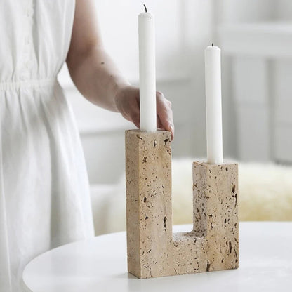Tōrō Travertine Candle Holder – Dual Sculpted Form