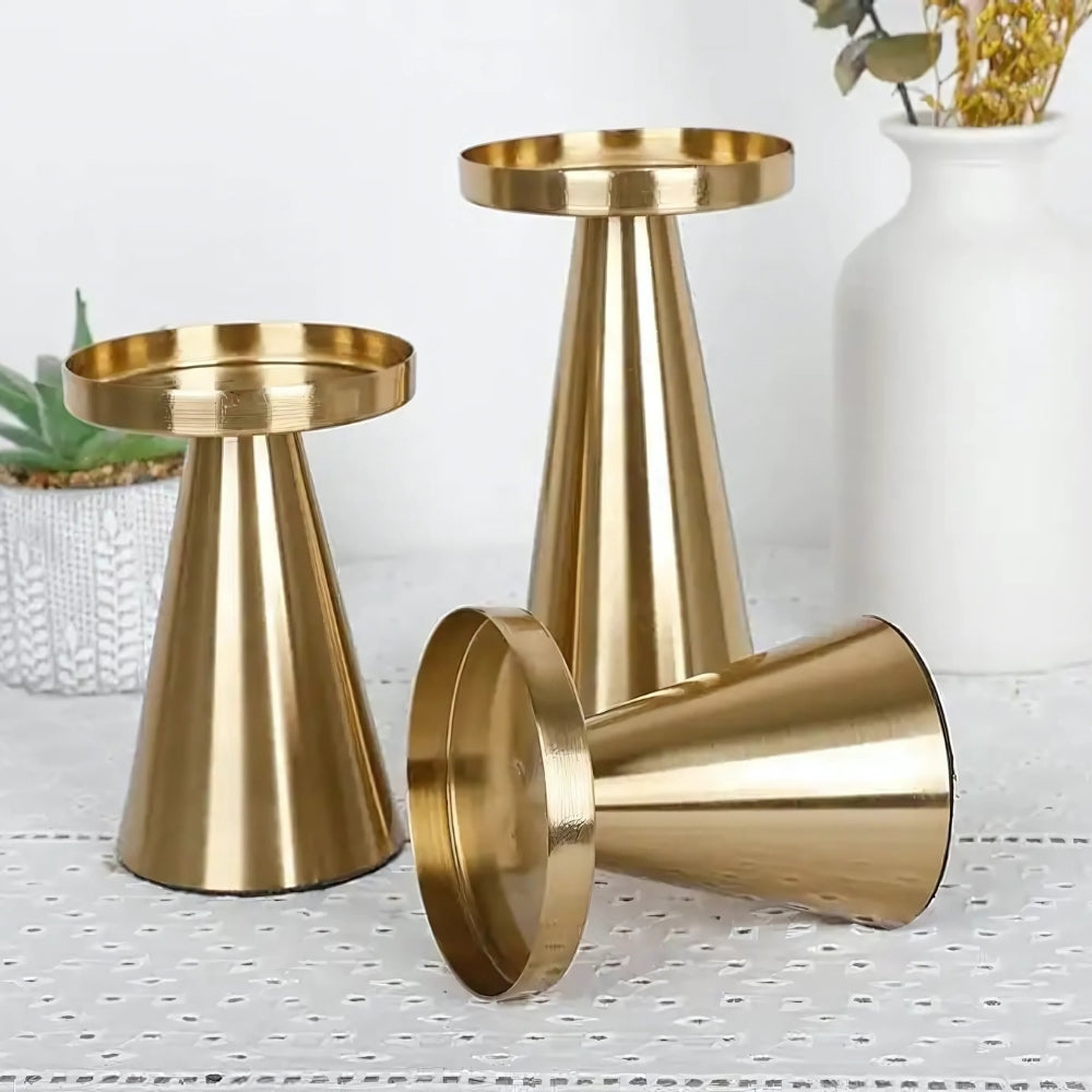 Hikari Brass Candle Holders – Set of Three Sculptural Forms