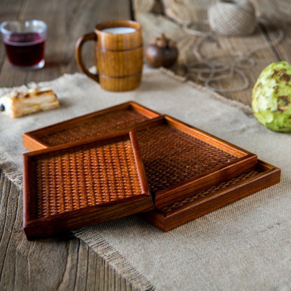 Yuzen Handcrafted Rattan & Wood Tea Tray