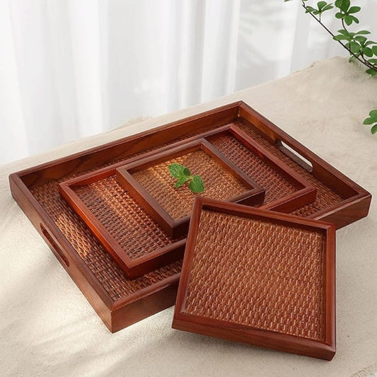 Yuzen Handcrafted Rattan & Wood Tea Tray