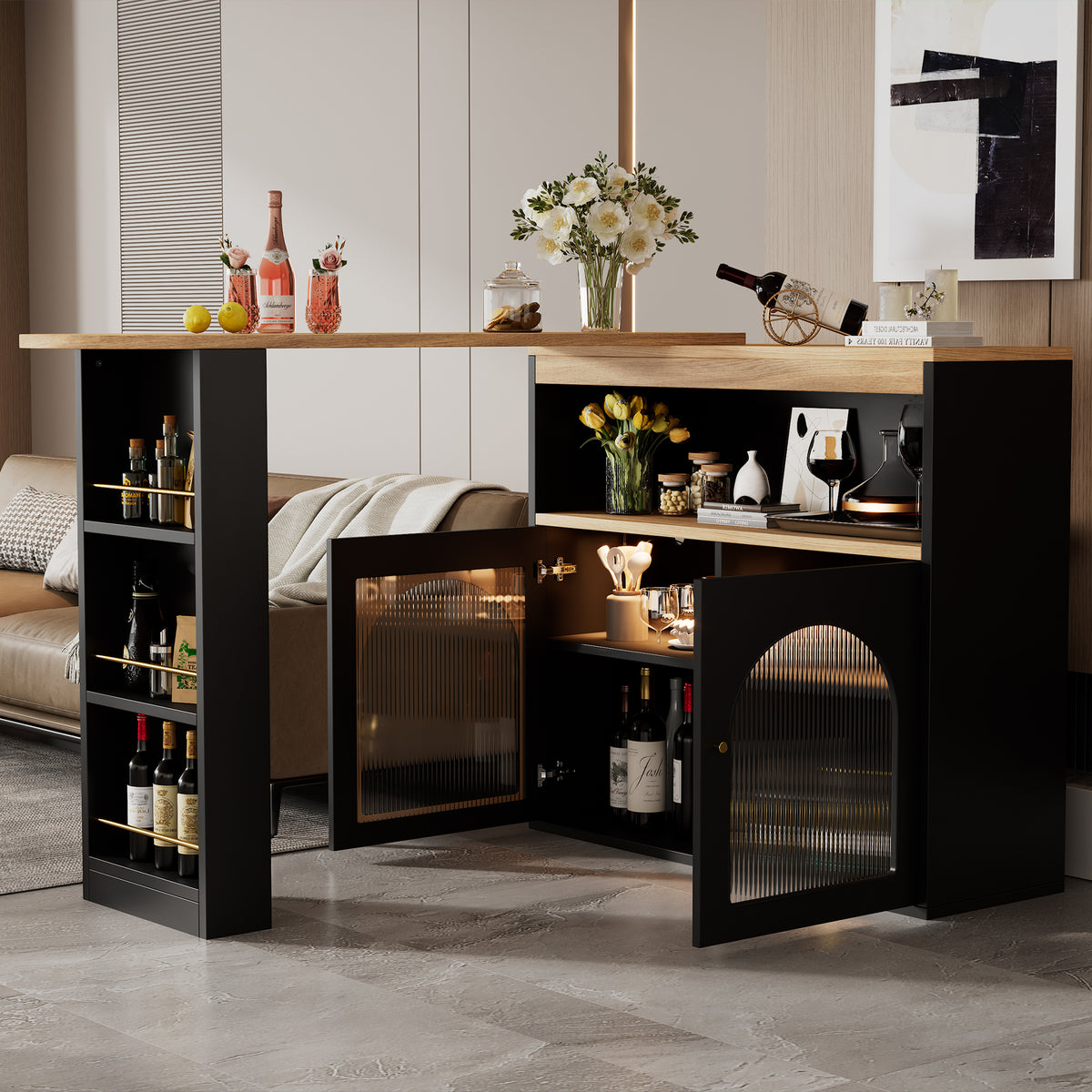 Extendable Kitchen Island Table with Storage and LED Light lifestyle product photo in kitchen