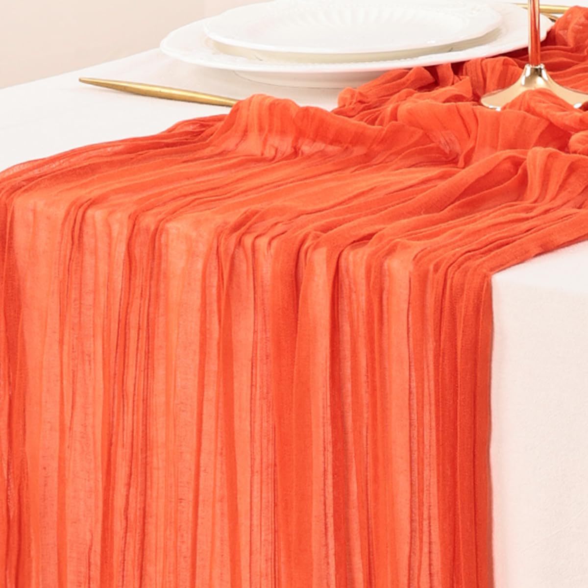 BohemeFold Table Runner – Soft Chambray Voile with Twisted Boho Fringe