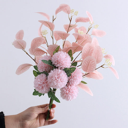 FloraStill Bouquet – Faux Eucalyptus & Chrysanthemum Stems in Soft, Neutral Tones