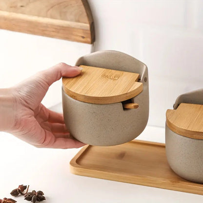 ZenSpice Ceramic & Bamboo Jar Set – Calm Storage for Modern Kitchens