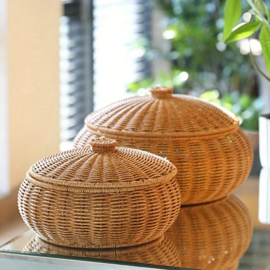 MoriDome Handwoven Rattan Lidded Basket