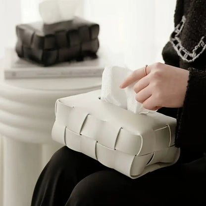 WeaveLux Vegan Leather Tissue Holder – Calm Elegance with a Touch of Texture
