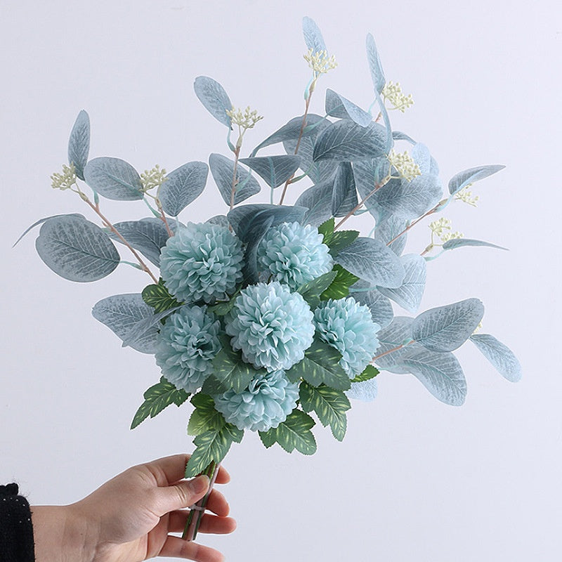 FloraStill Bouquet – Faux Eucalyptus & Chrysanthemum Stems in Soft, Neutral Tones