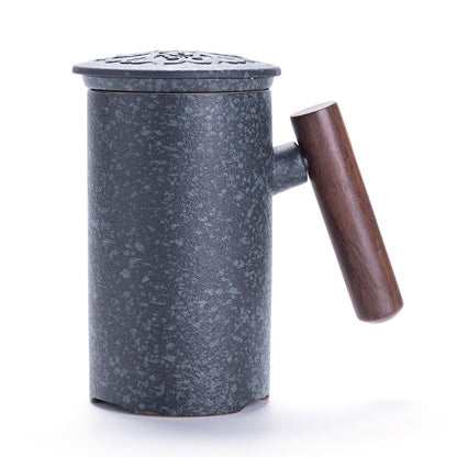 SoraCha Traditional Tea Cup – Japanese Ceramic Cup with Wooden Handle, Lid & Tea Strainer