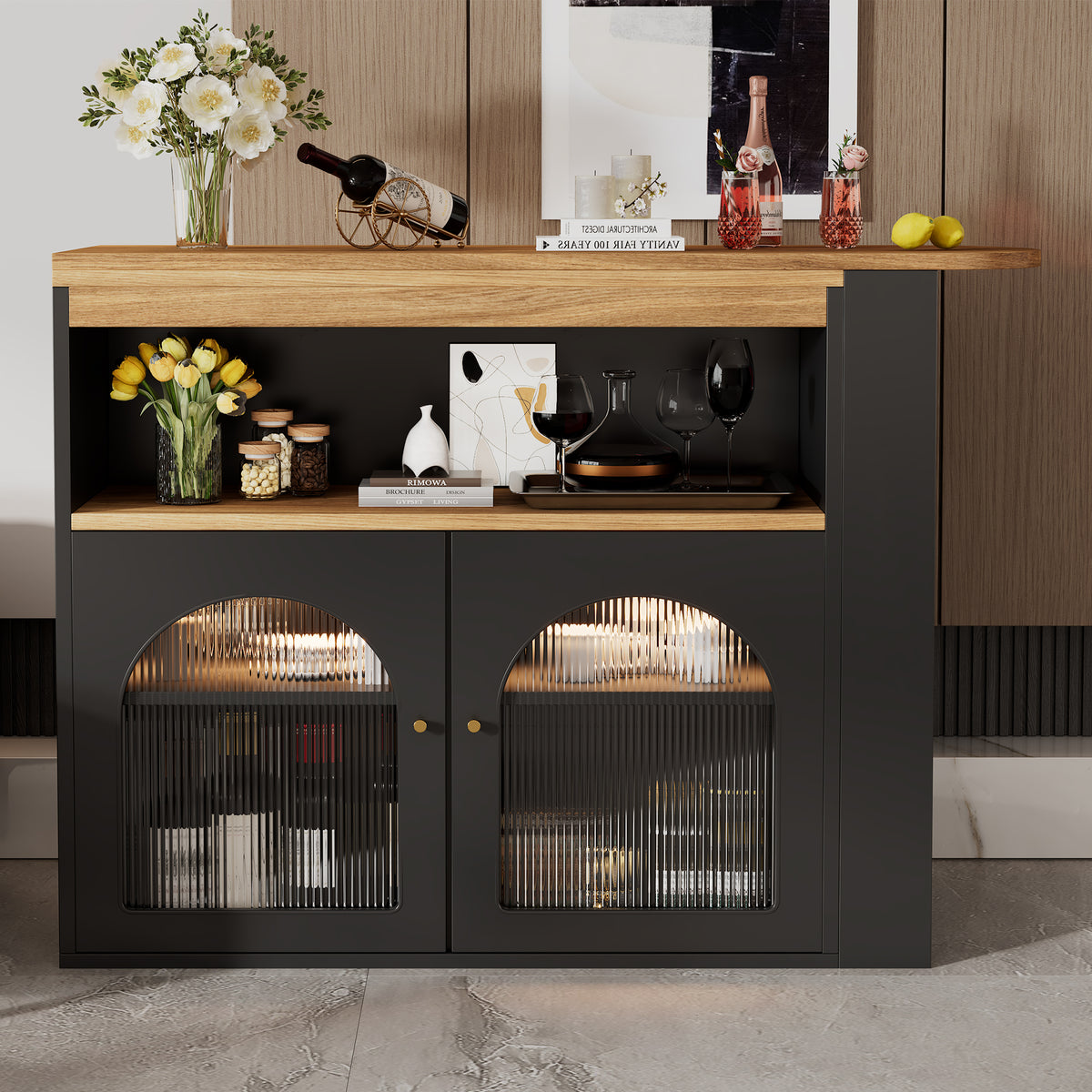 Extendable Kitchen Island Table with Storage and LED Light product detail photo in kitchen