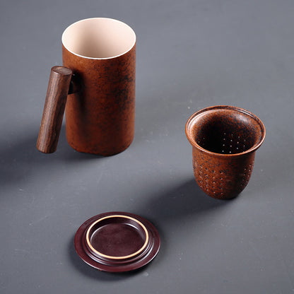 SoraCha Traditional Tea Cup – Japanese Ceramic Cup with Wooden Handle, Lid & Tea Strainer