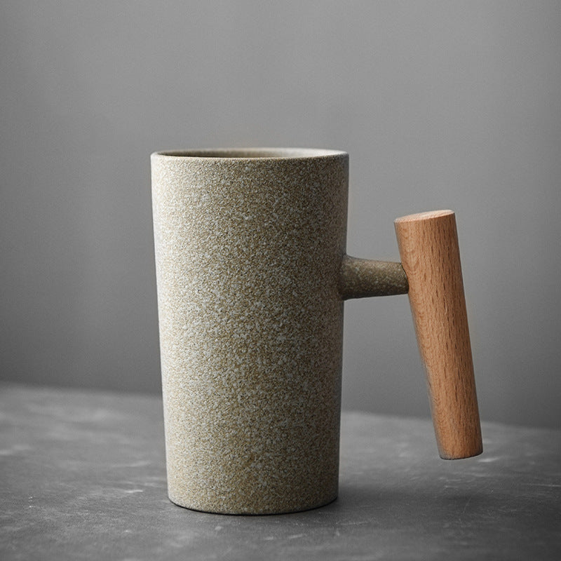Shizuku Ceramic Mug – Japanese-Inspired Stoneware with Wooden Handle