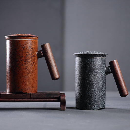 SoraCha Traditional Tea Cup – Japanese Ceramic Cup with Wooden Handle, Lid & Tea Strainer