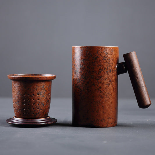 SoraCha Traditional Tea Cup – Japanese Ceramic Cup with Wooden Handle, Lid & Tea Strainer