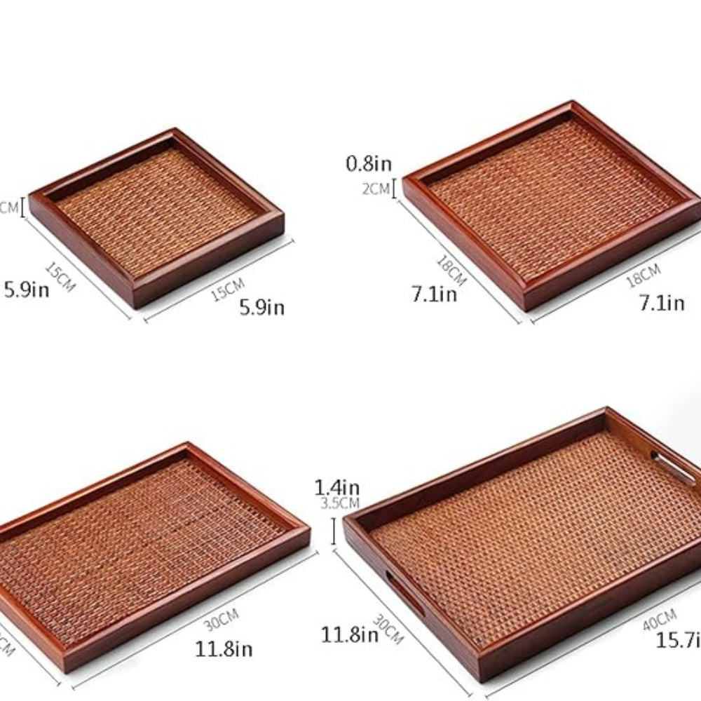 Yuzen Handcrafted Rattan & Wood Tea Tray