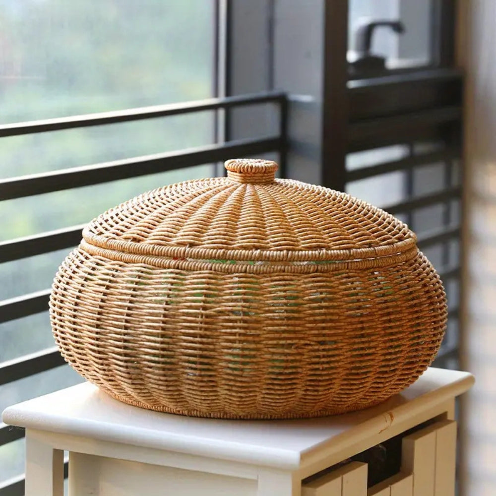 MoriDome Handwoven Rattan Lidded Basket