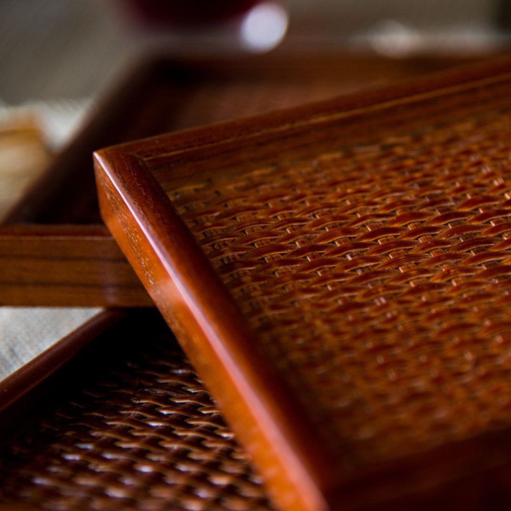 Yuzen Handcrafted Rattan & Wood Tea Tray