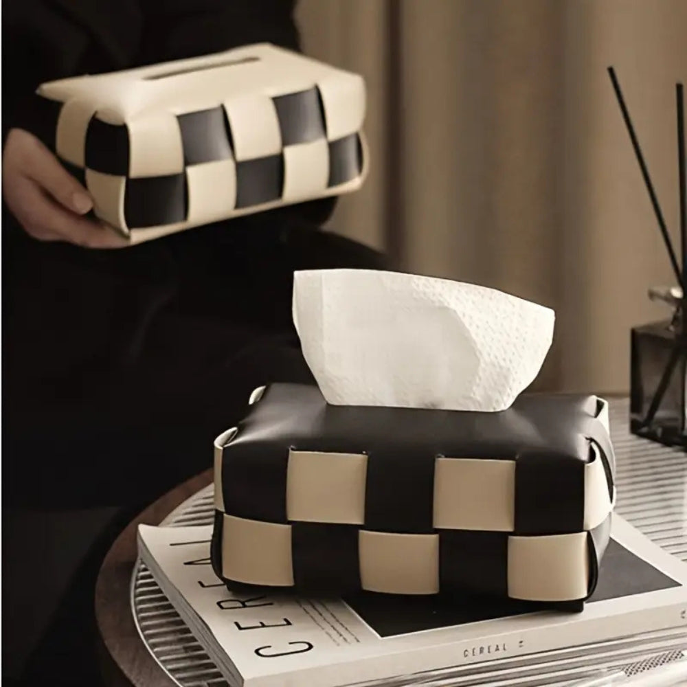 WeaveLux Vegan Leather Tissue Holder – Calm Elegance with a Touch of Texture