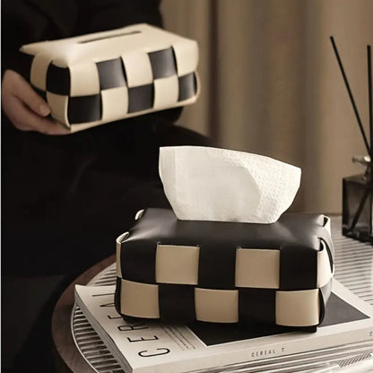 WeaveLux Vegan Leather Tissue Holder – Calm Elegance with a Touch of Texture