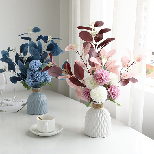 FloraStill Bouquet – Faux Eucalyptus & Chrysanthemum Stems in Soft, Neutral Tones