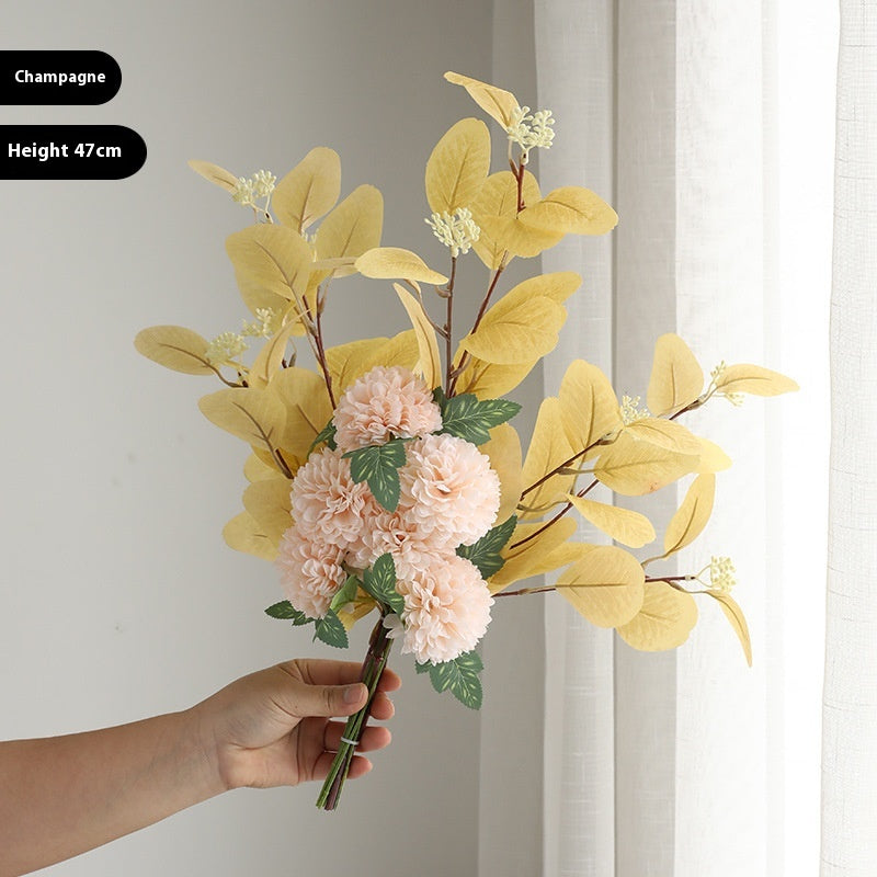 FloraStill Bouquet – Faux Eucalyptus & Chrysanthemum Stems in Soft, Neutral Tones