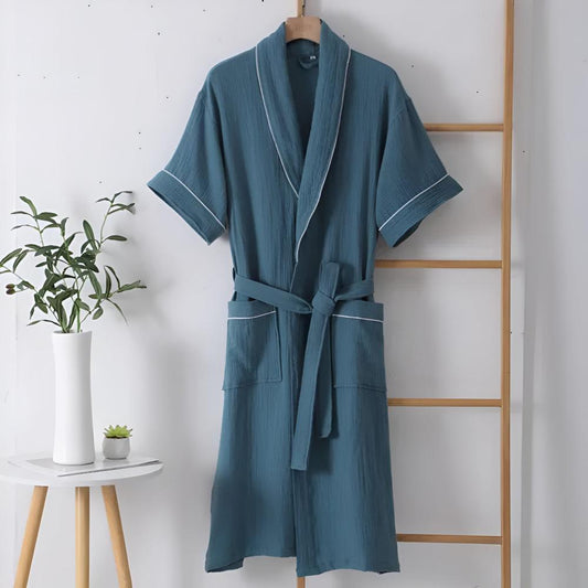 SoraLinen Summer Cotton Bathrobe – Light Japanese-Inspired Robe for Calm Living