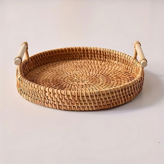 HarvestWeave Handcrafted Rattan Serving Tray