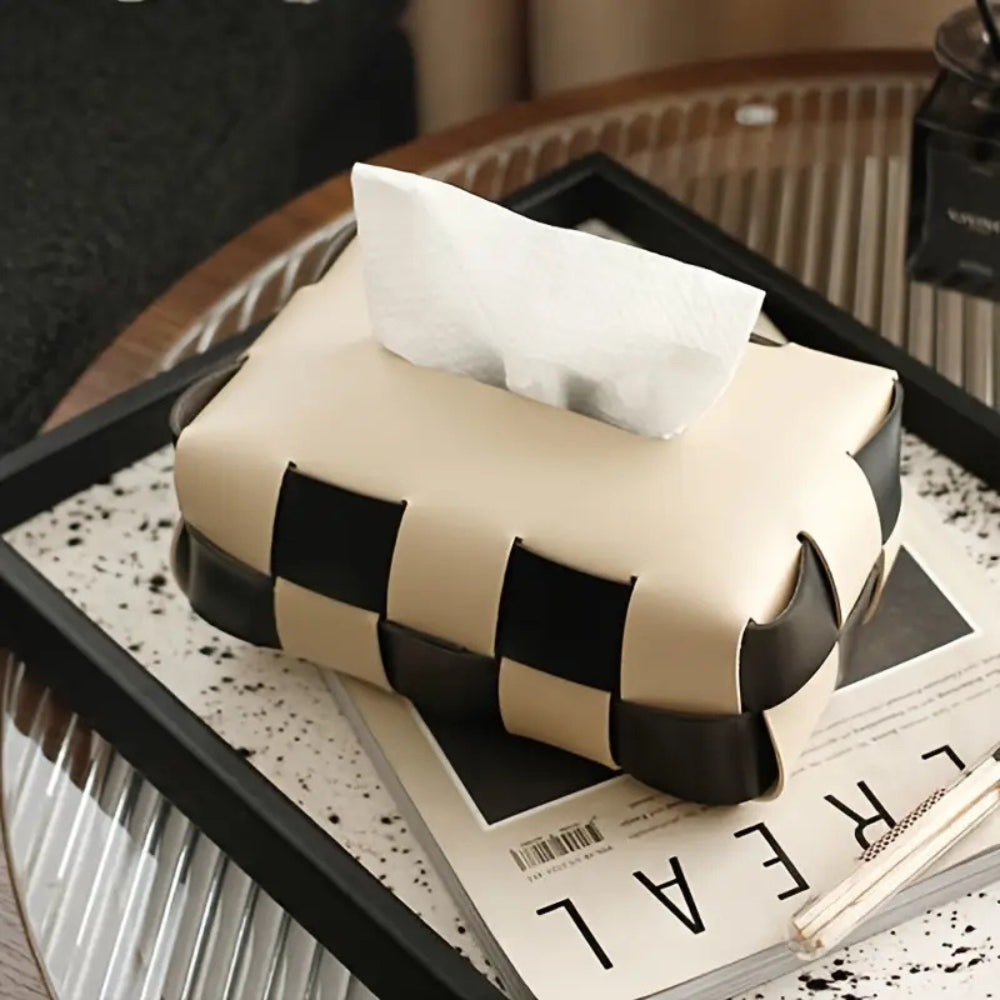 WeaveLux Vegan Leather Tissue Holder – Calm Elegance with a Touch of Texture