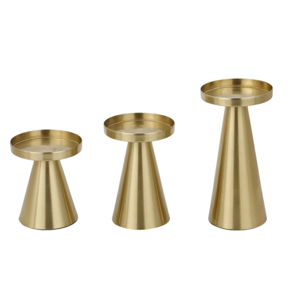 Hikari Brass Candle Holders – Set of Three Sculptural Forms