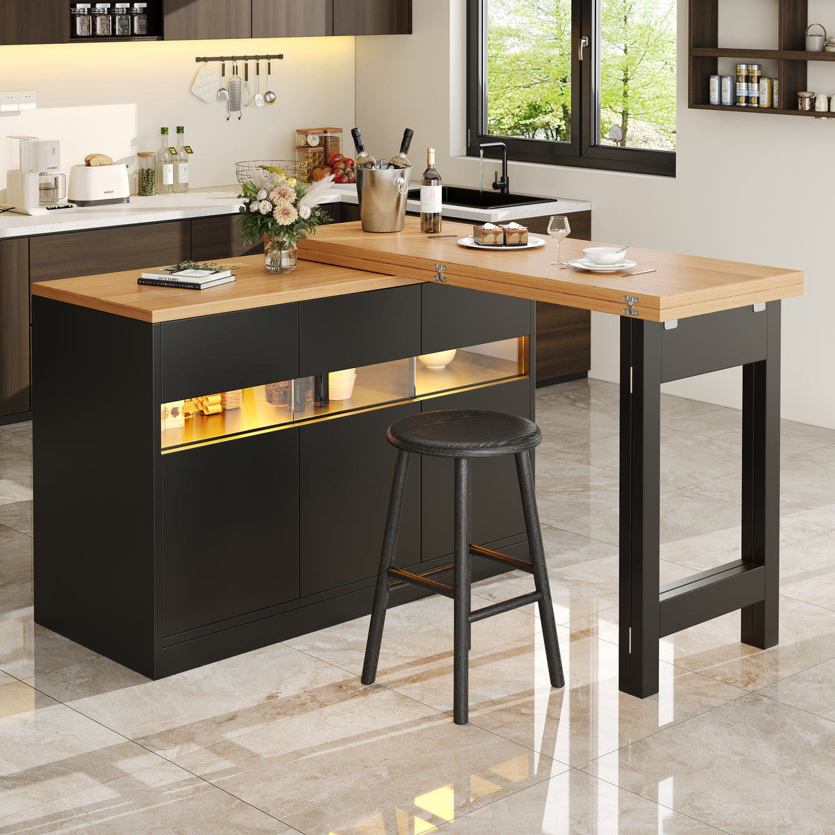 Extendable Kitchen Island Table "Mila" product detail photo in kitchen