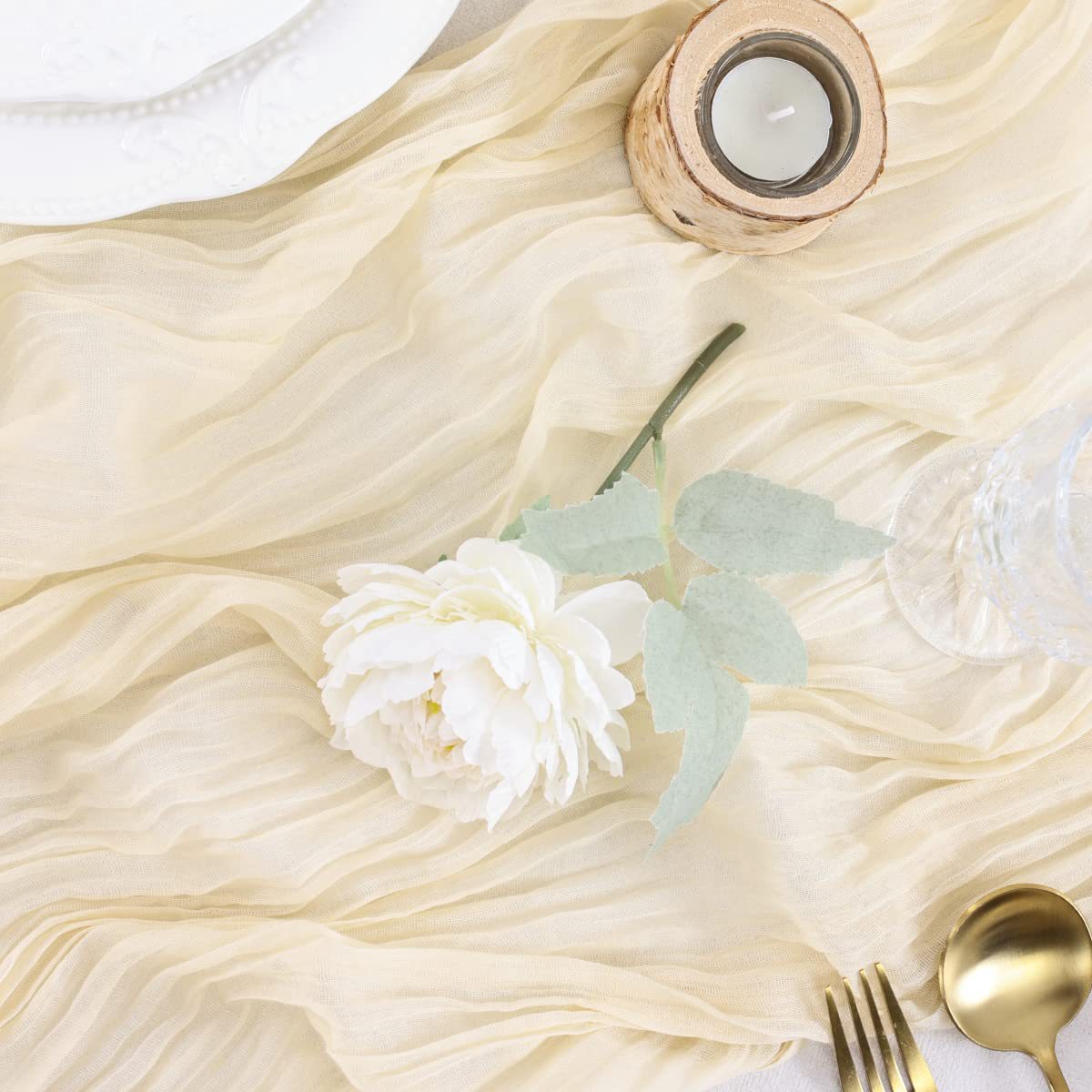 BohemeFold Table Runner – Soft Chambray Voile with Twisted Boho Fringe