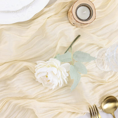 BohemeFold Table Runner – Soft Chambray Voile with Twisted Boho Fringe