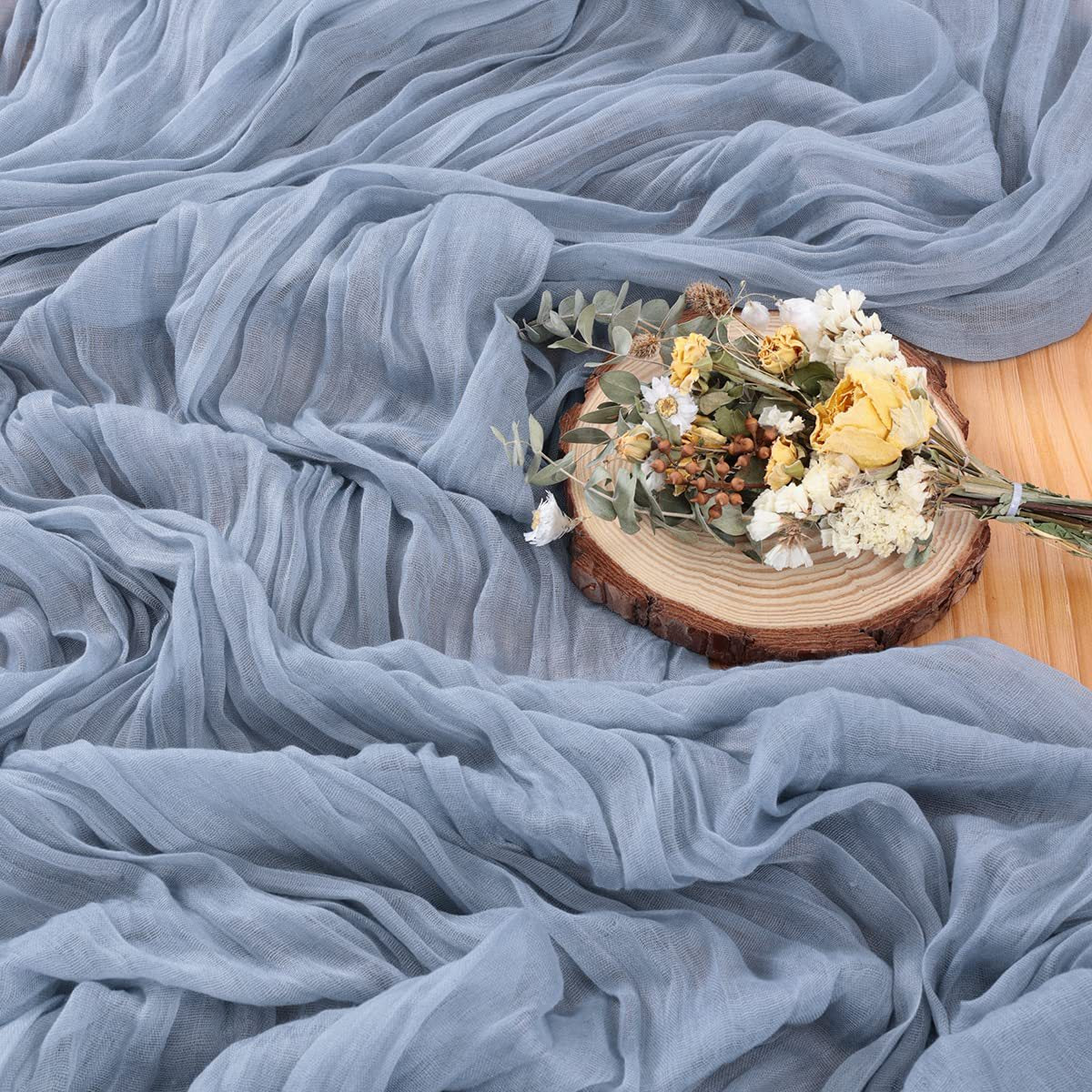 BohemeFold Table Runner – Soft Chambray Voile with Twisted Boho Fringe