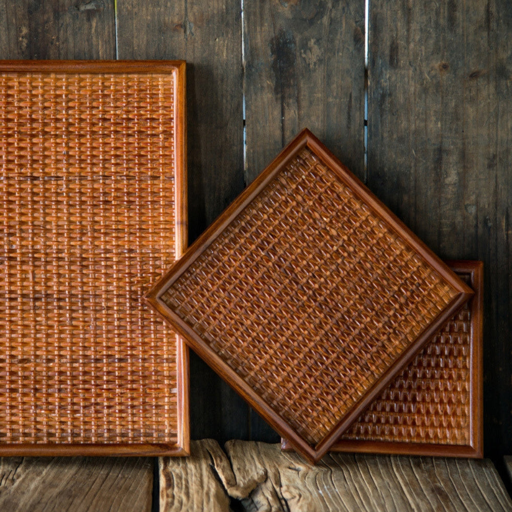 Yuzen Handcrafted Rattan & Wood Tea Tray