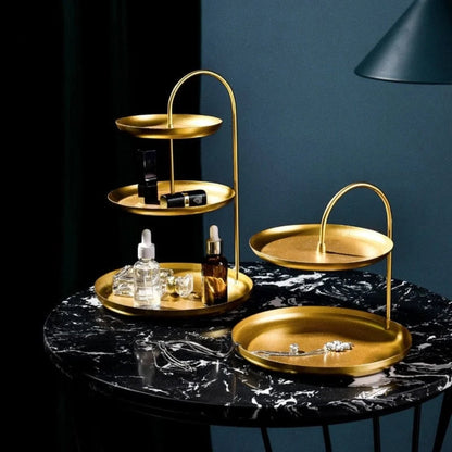 Brushed Gold Storage Stand – Minimalist Metal Organiser for Living Spaces