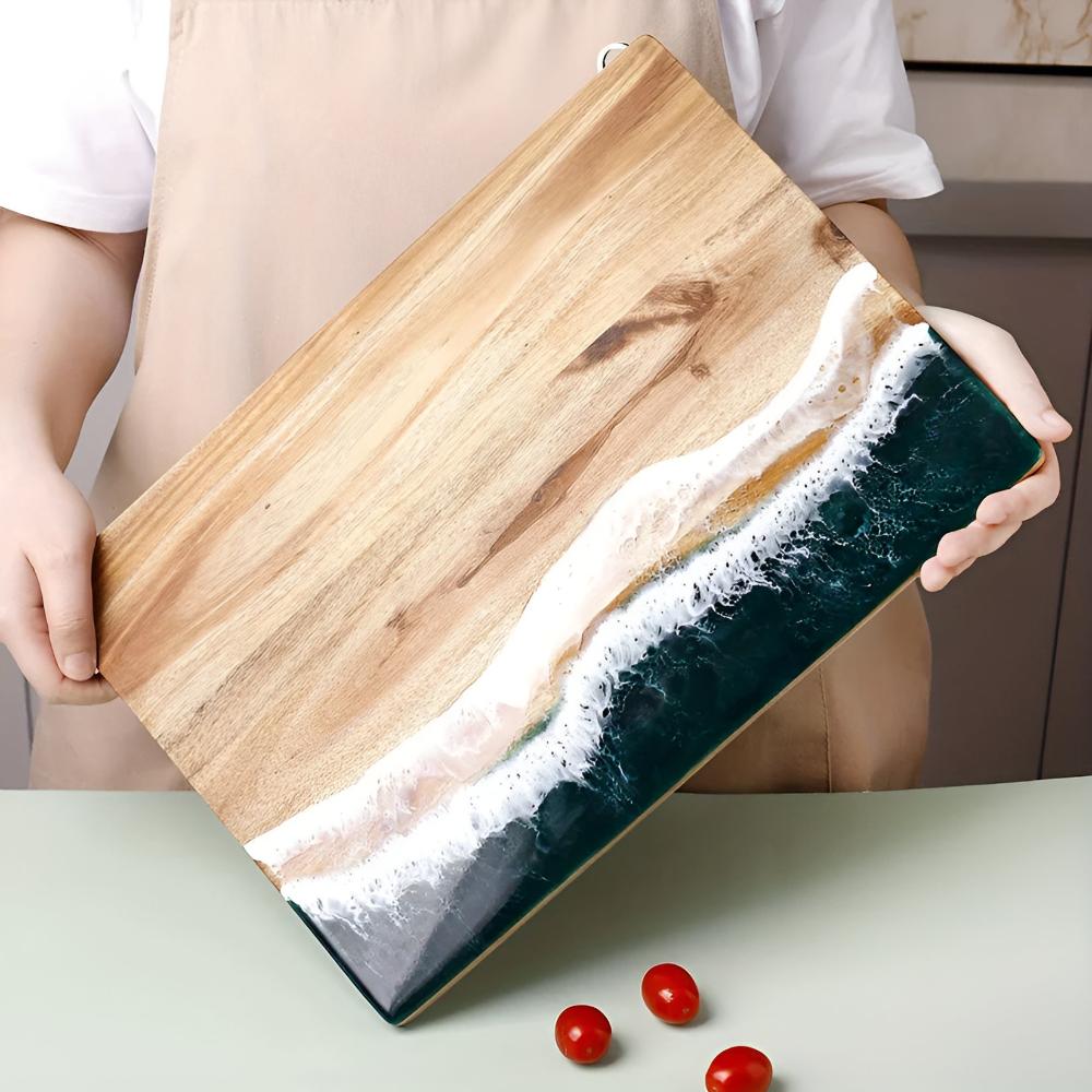 TideCraft Acacia Cutting Board – Ocean Resin Art Meets Natural Wood Beauty
